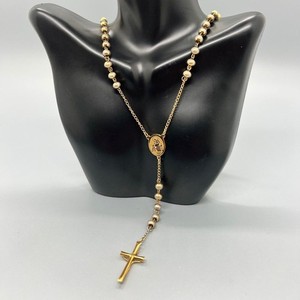 Authentic 18 1/2” Gold Plated Rosary Bead Crucifix Necklace
