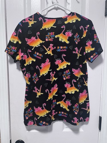 Disney Lion King Hakuna Matata Scrubs Women's Black Top Sz M Simba Pumba Timon - Picture 4 of 9