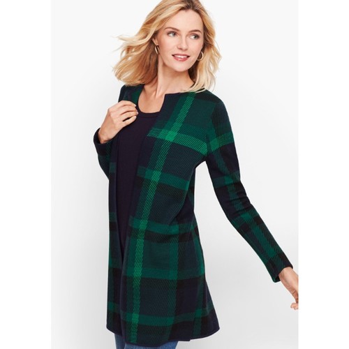 Talbots 100 % Merinowolle kariert Schottenkaro Strickjacke vorne offen Longpullover, M Petite - Bild 3 von 11