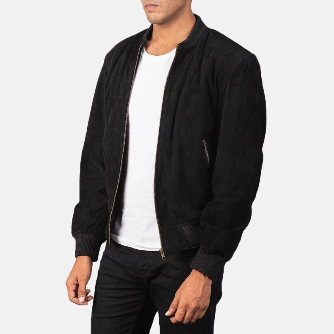 Men Black Bomber Leather Jacket Pure Suede Size XS S M L XL XXL Custom Made -283