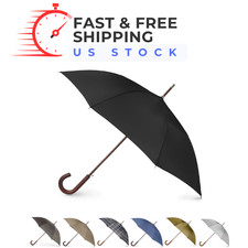48" Eco Auto Open Umbrella Classic Wooden J Handle Easy Grip