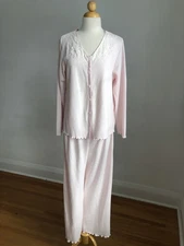 GORGEOUS NWT EARTH ANGELS Pink Cotton White Lace 2pc Pajama Set SZ M