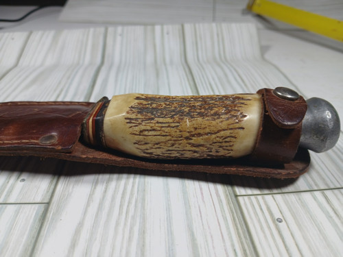 Vintage Solingen Germany Knife & Leather Sheath Stag Handle Needs Tightened - Picture 8 of 24