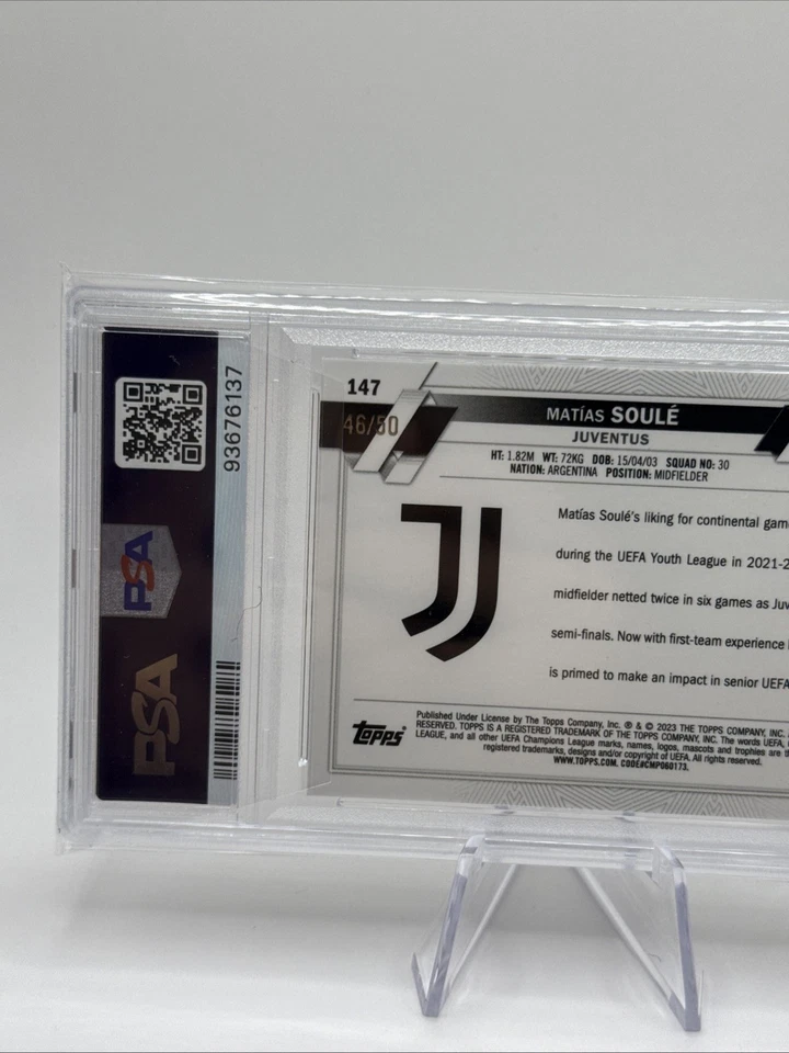 2022-23 Topps Chrome UEFA Matias Soule Rookie RC Gold Refractor 46/50 PSA 9 - Image 4 of 4