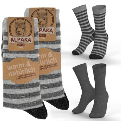 MEDOLY 4 Paar Alpaka Wollsocken Herren Damen Wintersocken Streifen warme Alpakasocken