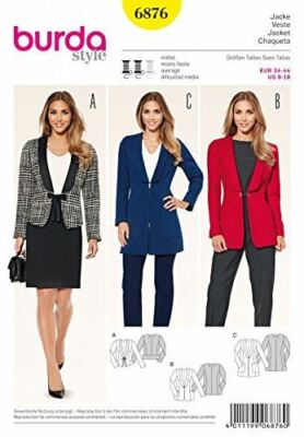 Burda Sewing Pattern 6876 Misses Fitted Jackets in 3 Styles Size 8-18 Euro 34-44