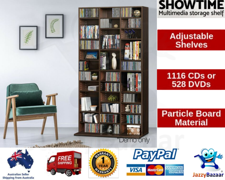 Adjustable Shelves Cd Dvd Bluray Media Bookcase Storage Unit Cabinet Shelf Brown Ebay