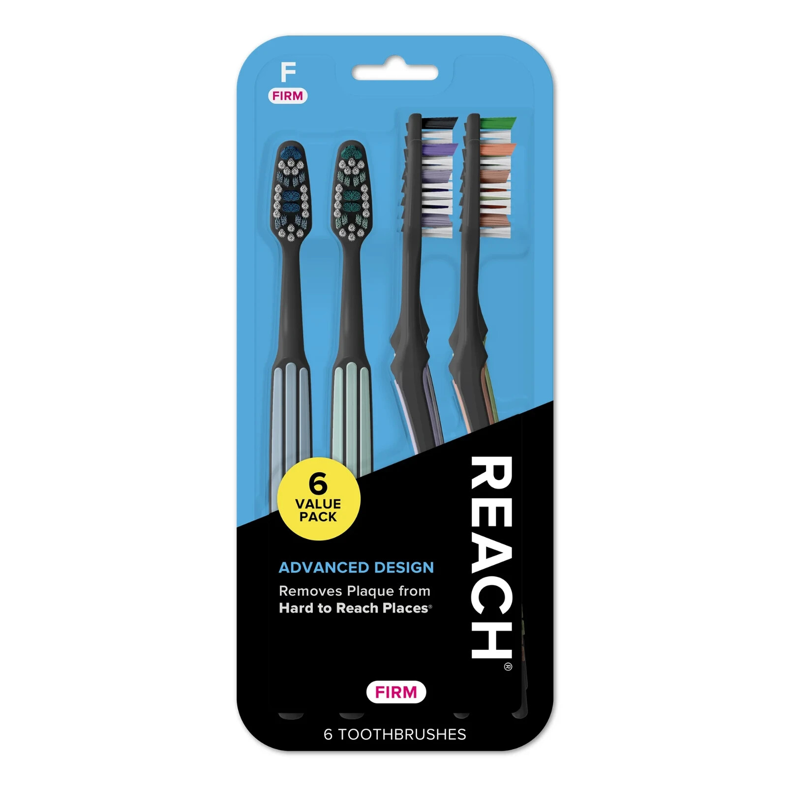 REACH Advanced Design Toothbrush with Angled Neck and Firm Bristles, 6-Pack