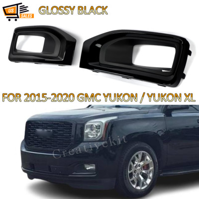 Glossy Black Fog Light Lamp Cover Bezel Trim For 2015-2020 GMC Yukon / Yukon XL