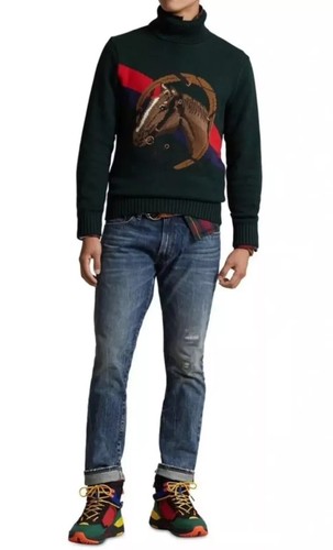 Polo Ralph Lauren Green HORSE HEAD EQUESTRIAN Cotton Turtleneck Sweater size M - Picture 8 of 22