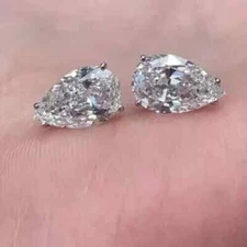 3CT Pear Cut Lab-Created Diamond Women's Stud Earrings In 14K White Gold Plated