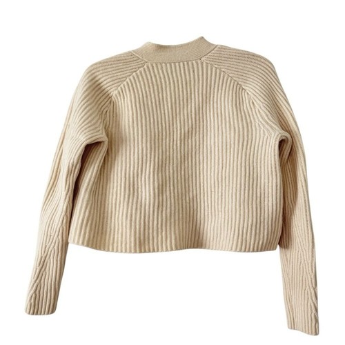Madewell Open Front Merino Crop Cream Ribbed Knit Cardigan Sweater size XS - Picture 6 of 9