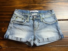 Vigoss Jeans Shorts Girls Size 12 Blue Denim Jeweled Contrast Stitch Cuffed Hem
