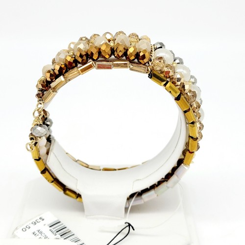 INC 5 Stränge offenes Memory Draht Armband facettierte Kristalle Gold & neutrale Töne neu mit Etikett - Bild 5 von 10