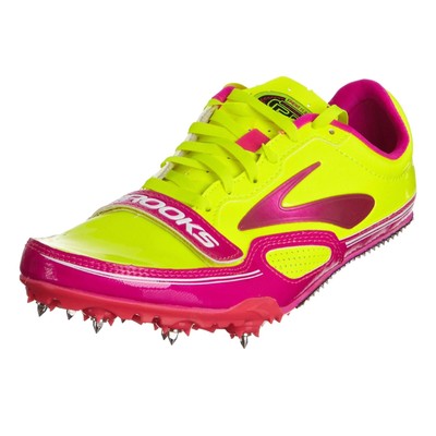 pink and yellow track spikes