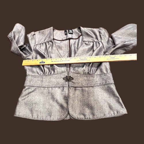 Mixit Womens Metallic Gold Crop Blazer Jacket Size 12 Long Sleeve Button - Picture 11 of 11