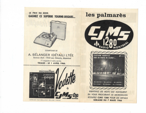 LE PALMARES CJMS MONTREAL, HIT PARADE,  BEATLES, 1966, HERMAN'S HERMITS - Picture 1 of 2