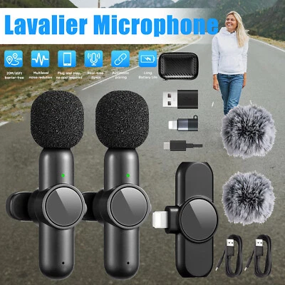 MARKENLOS 2x Kabellos Lavalier Mikrofon Wireless Mini Ansteckmikrofon für iPhone & Android