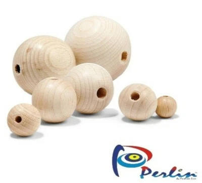 PERLIN Cuentas de madera bolas de madera natural para enhebrar con agujero 6/8/10/12/14/16/18 mm