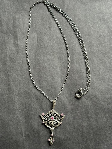 Gorgeous Antique Sterling Silver Victorian Necklace - Pendant w Marcasite stones - Picture 6 of 6