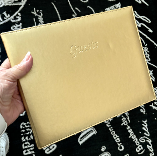 Unused BARNES NOBLE Handmade ITALY Metallic Gold Leather GUEST BOOK Gilt Edges