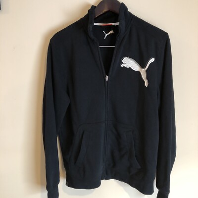 Puma Mens Full Zip Jacket Black Puma White Jersey Logo Adult Small *look*