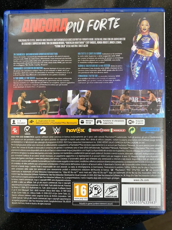 WWE 2K23 PS5 Gioco Wrestling Edizione ITALIANA Disco Perfetto COMPLETO, foto 2 di 3