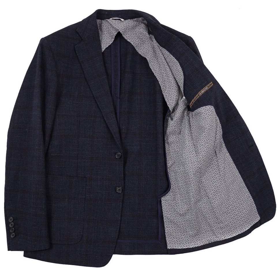 Nuevo abrigo deportivo BILLY REID $795 azul oscuro a cuadros lana y algodón 38R Foto 2 de 4