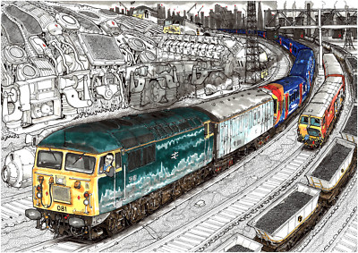 56081 Eisenbahn Zug handgezeichneter Illustrationsdruck - A4