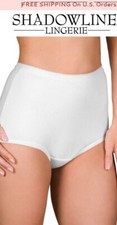 3 Pair Size 8 ShadowLine White 100 Cotton Full Cut Brief Panties Fancy Elastic