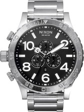 Nixon Chrono A083-000 Herren Analog Quarz Uhr Edelstahl Schwarzes Zifferblatt...