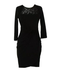 Mark +James Badgley Mischka Sheath Little Black Dress 3/4 Sleeve Tulip lace 8 M