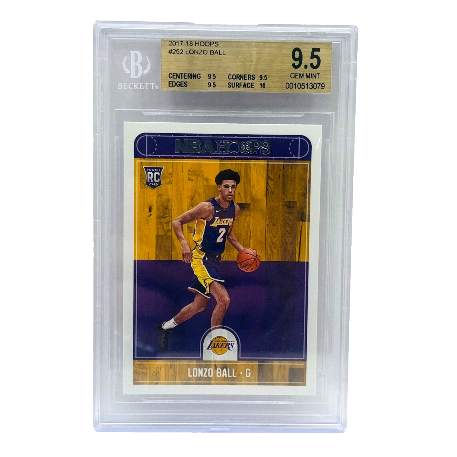 2017-18 Panini Hoops Lonzo Ball #252 Rookie Card Graded BGS 9.5 GEM MINT