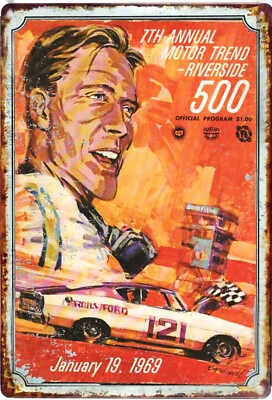 Riverside 500 Stock Car Race All Metal Tin Sign  8x12 Vintage Signs