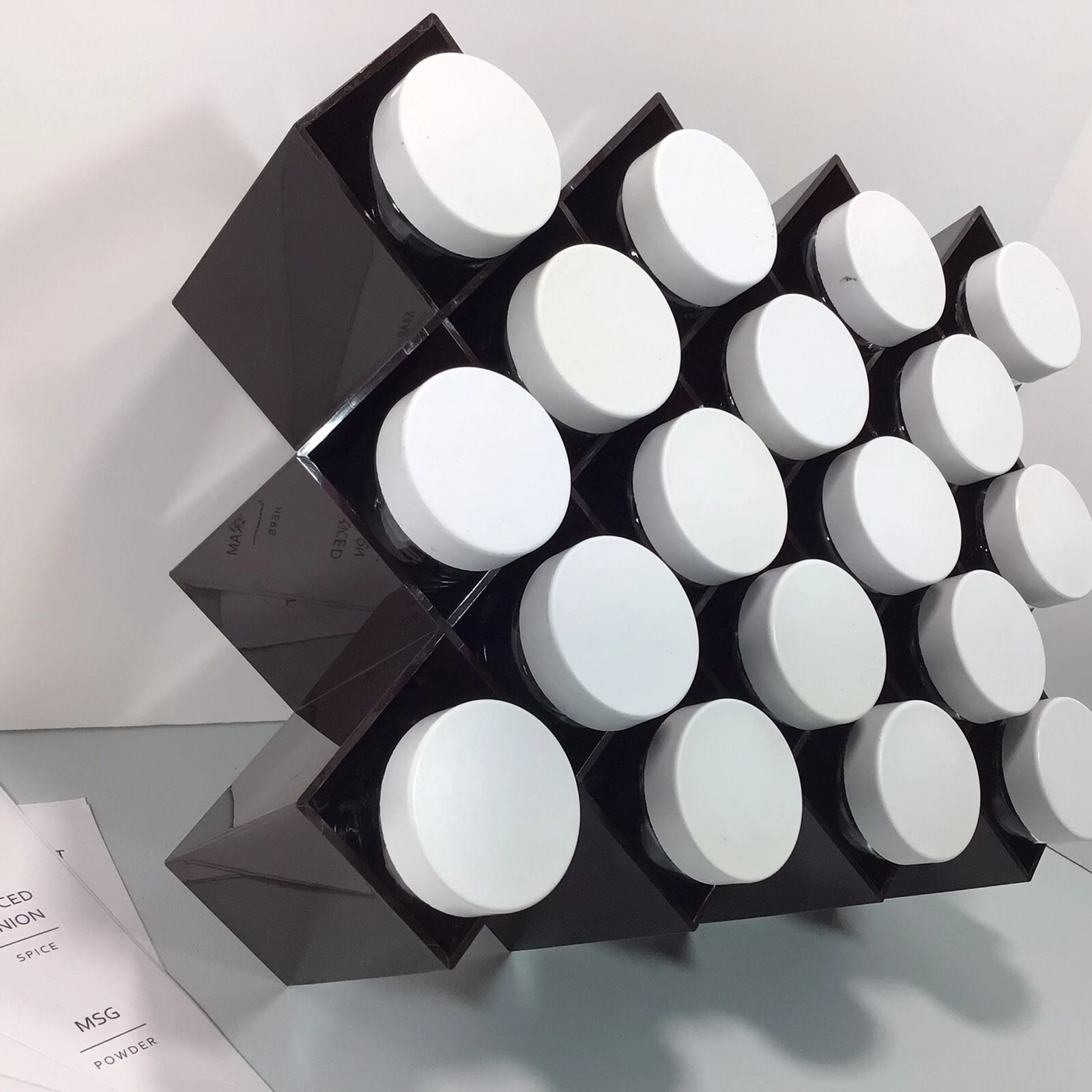 COPCO spice organizer jar rack VTG MODERN Honeycomb Lubge-Randel Wall 144 Labels