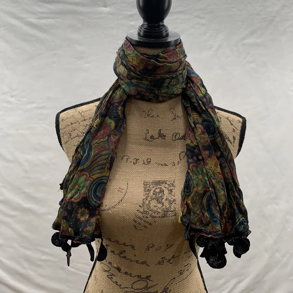 Jeanne Simmons Accesorios Mujer Bordado Flecos Verde Floral Bufanda Talla Única Foto 3 de 4