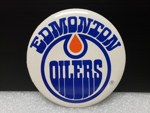Vtg Edmonton Oilers Gretzky Pin Celluloid Canada Pinback Button Tag Metal 1980's - 第 1/5 張圖片