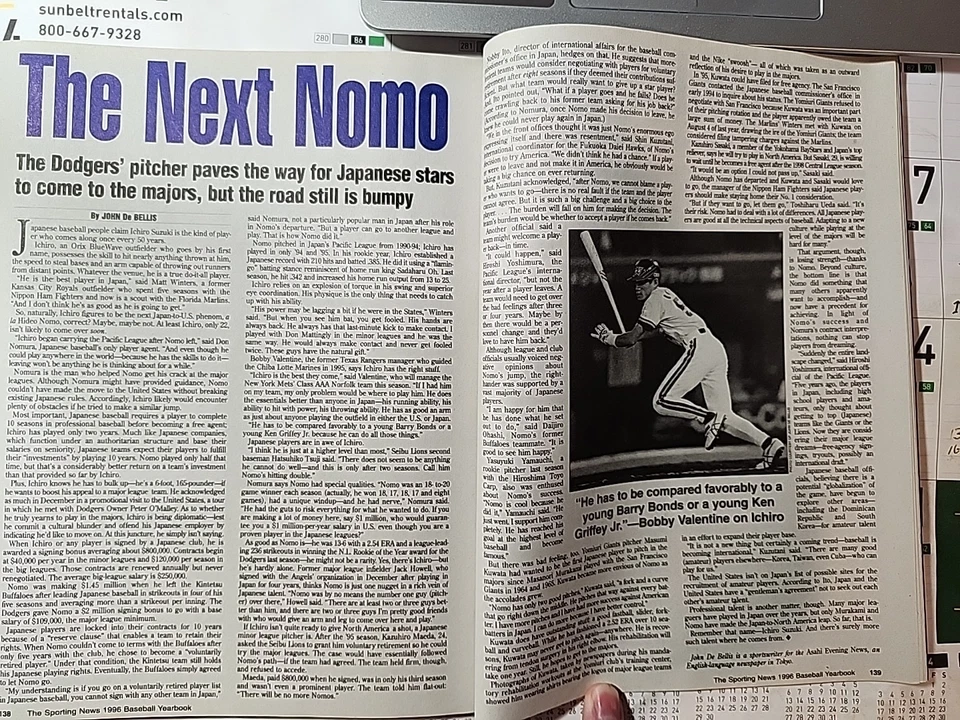 HIDEO NOMO LA Dodgers 1996 THE SPORTING NEWS BASEBALL YEARBOOK ICHIRO OHTANI - Image 4 of 4