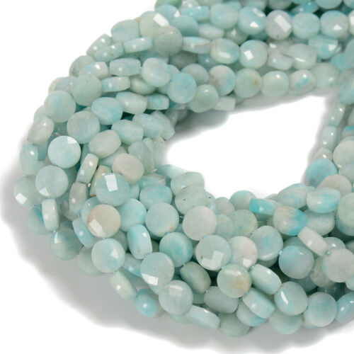 Natürliche Grade A blau grün Amazonit facettierte Münze Perlen Größe 10 mm 15,5"" Strang - Bild 2 von 2