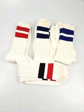 Vintage Tube Sock Two Stripe Lot Of 4 READ Terry Lined 18 Inch 70s 80s Red Blue