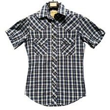 Wrangler Western Shirt Small Fashion Pearl Snap Mens Blue Plaid Short Sleeve