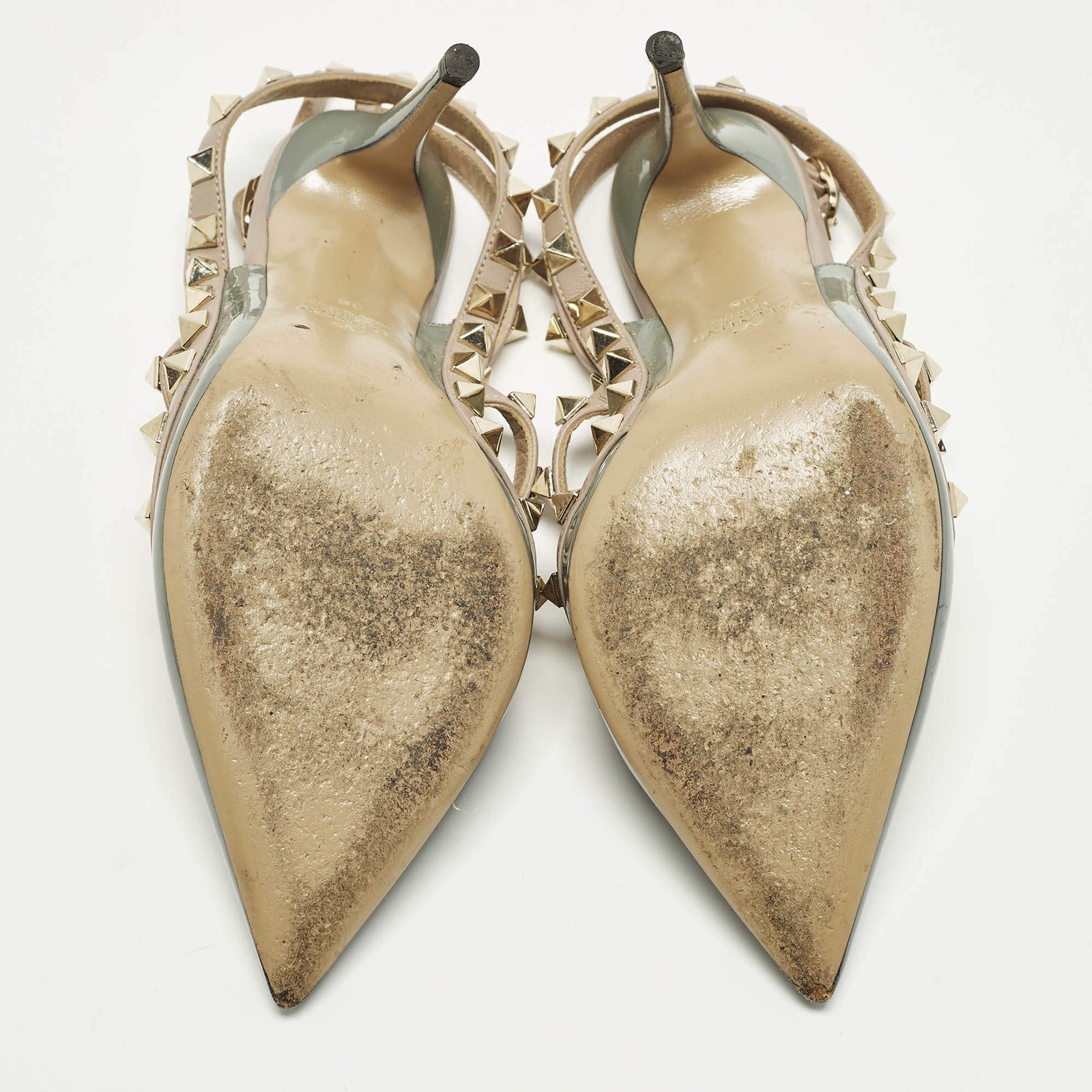 Valentino Rockstud Size 36 BeigeLight Blue Leather and Patent Leather Pumps thumbnail 6