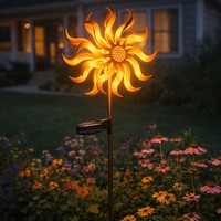 Solarlampe AußEnleuchte Windrad Led Gartendeko Goldfarben Terrassenlampe H 92 Cm