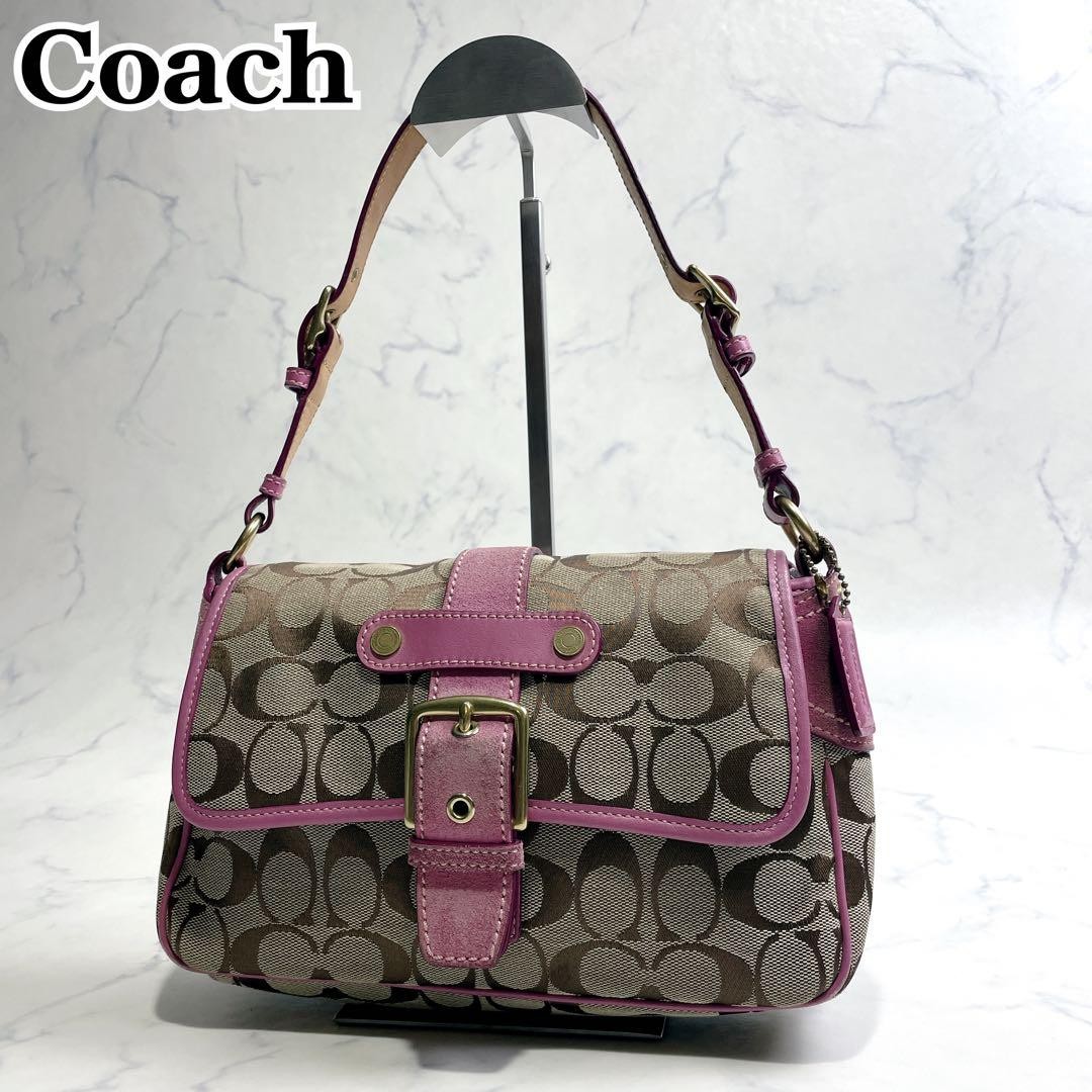 Coach Soho Signature Canvas Pink Shoulder Bag Authentic Rare Signature Canvas
