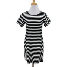 J Crew T Shirt Dress Women PXS Petite Black White Straight Short Sleeve Back Zip