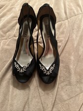 Badgley Mischka Open-Toe Heels with Rhinestone Embellishments, Size 6.5