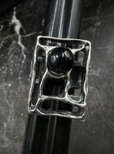 SZ 6 Vintage Brutalist Sterling Silver Black Onyx Abstract Artisan Ring 925