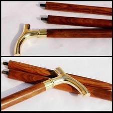 Vintage Wooden Walking Stick Solid Brass Derby Handle 3 Piece Travel Cane Gift