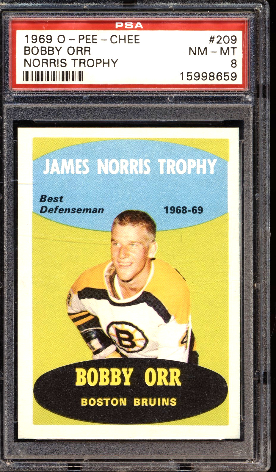 1969 OPC #209 BOBBY ORR NORRIS TROPHY PSA 8 NEAR MINT-MINT