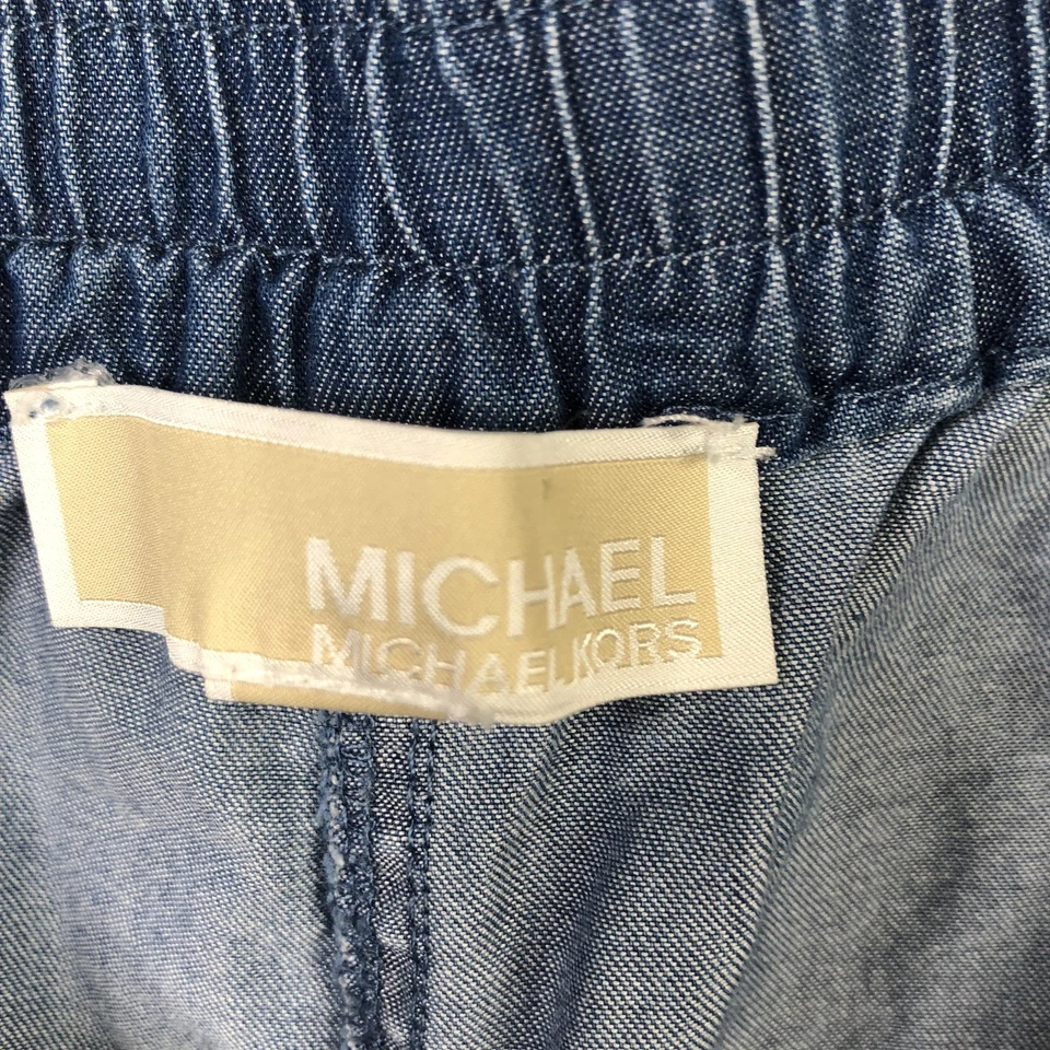 Брюки женские Michael Michael Kors большие синие шамбре широкие штанины эластичные на талии на молнии - Изображение 3 из 4